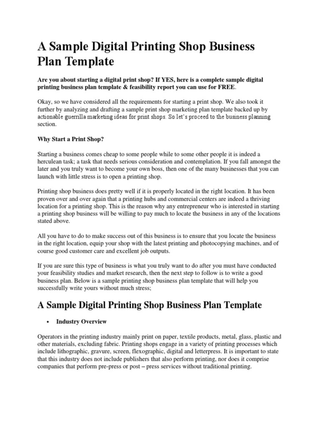 a sample digital printing shop business plan template pdf 1