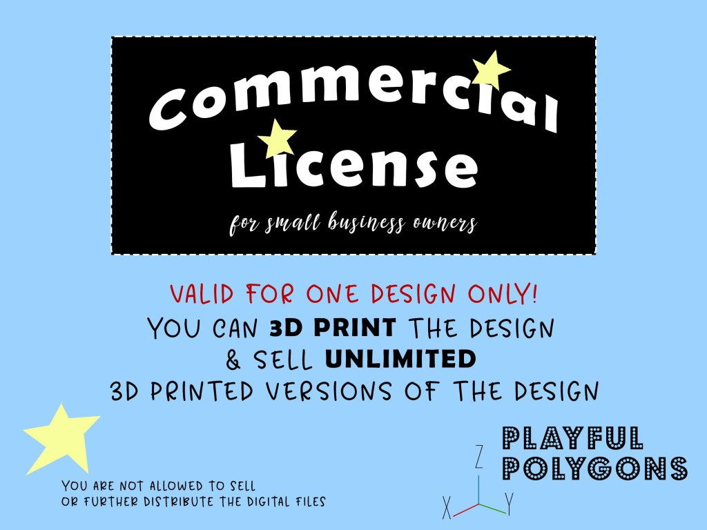 print a business license - Commercial License  One Design Only  UNLIMITED D Printed Units
