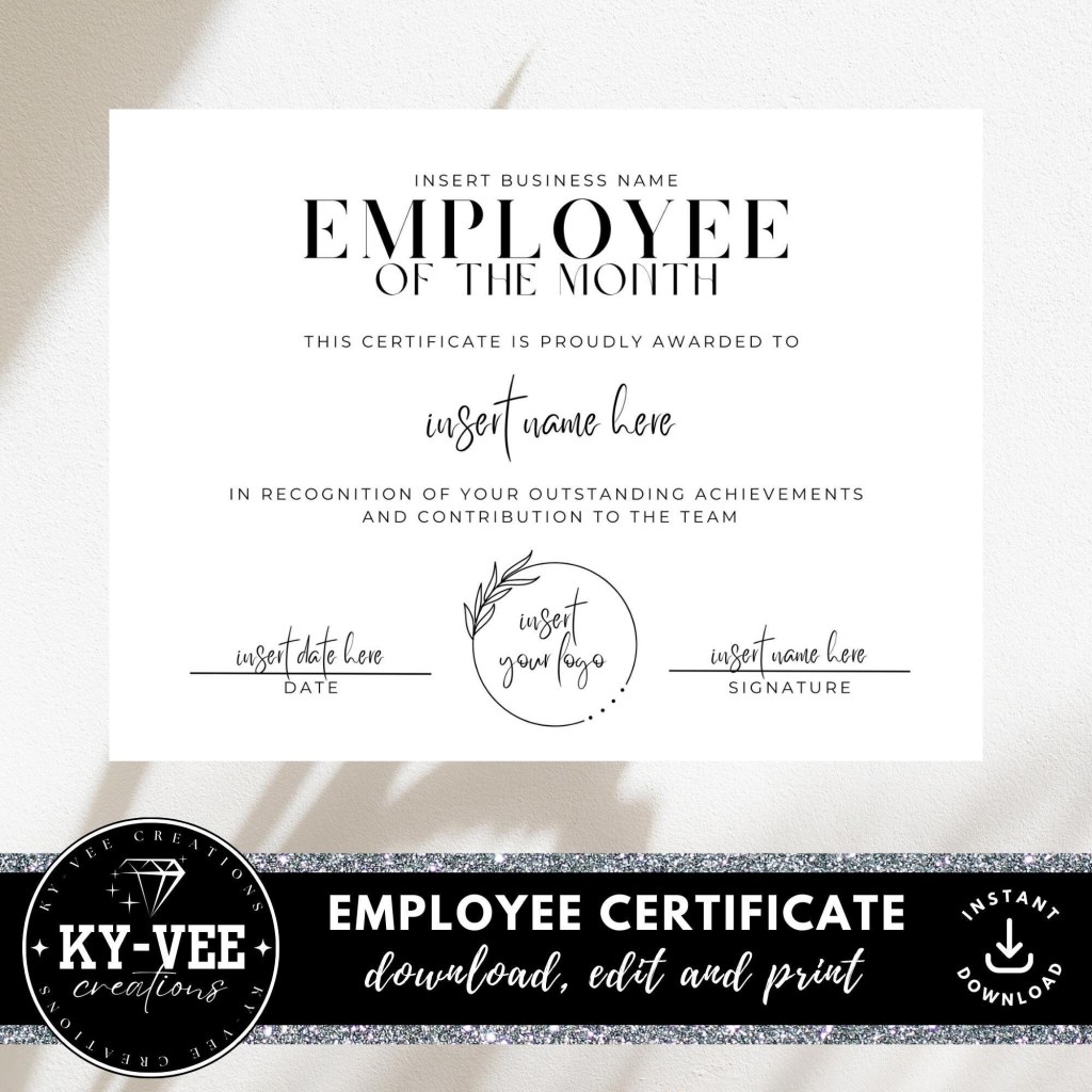 print business name certificate - Employee Recognition Certificate Template INSTANT DOWNLOAD - Etsy
